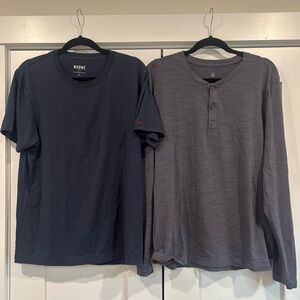 Lot Of Two Mens Rhone Navy Shirts L/S Henley Crew Neck Tshirt